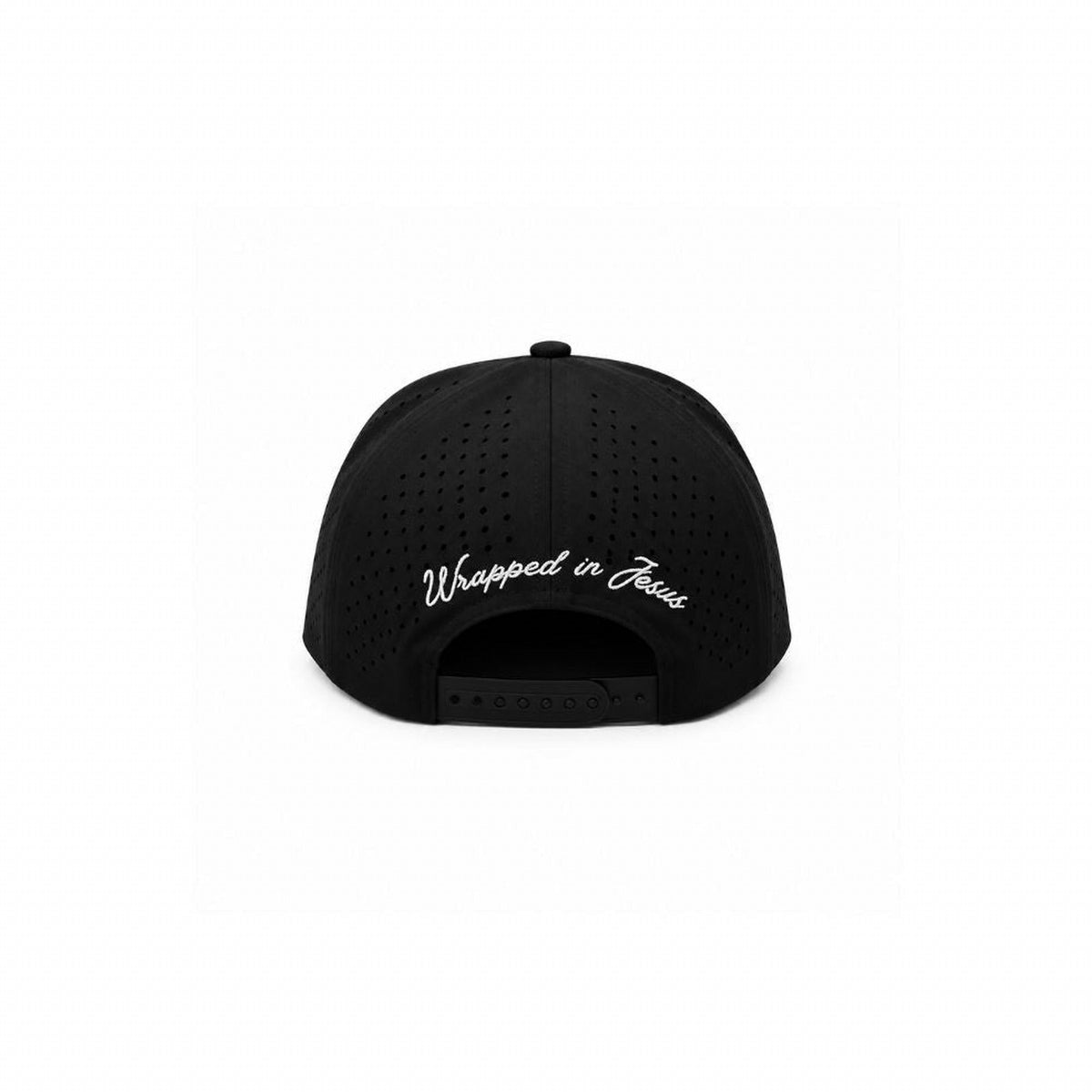 Black Be The Light rope hat with Wrapped In Jesus script on back