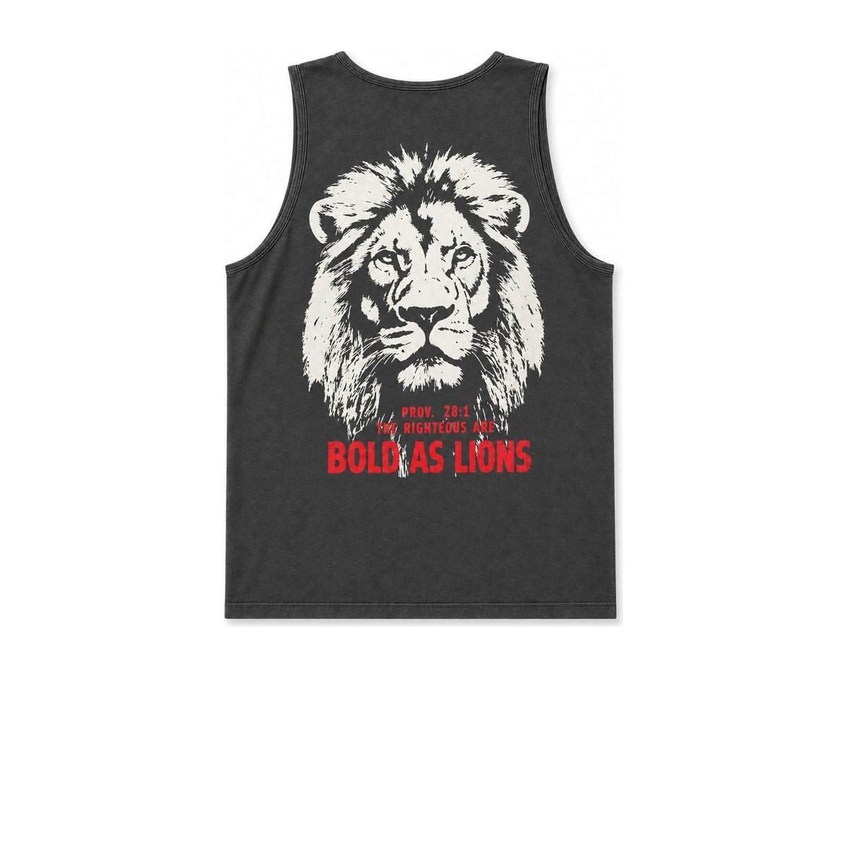 Dark gray Bold as Lions tank top with lion graphic, Proverbs 28:1