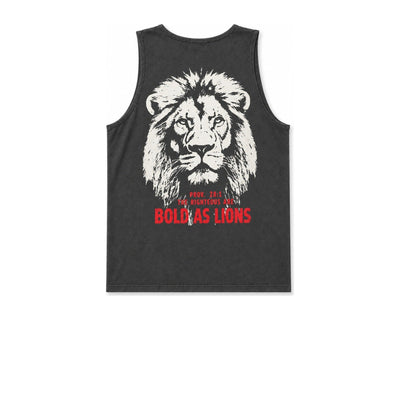 Dark gray Bold as Lions tank top with lion graphic, Proverbs 28:1