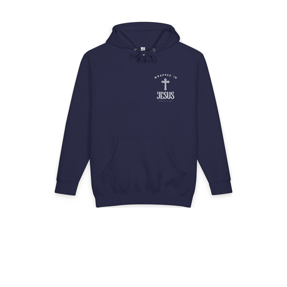 Navy blue Wonderfully Made heavyweight hoodie flat, front