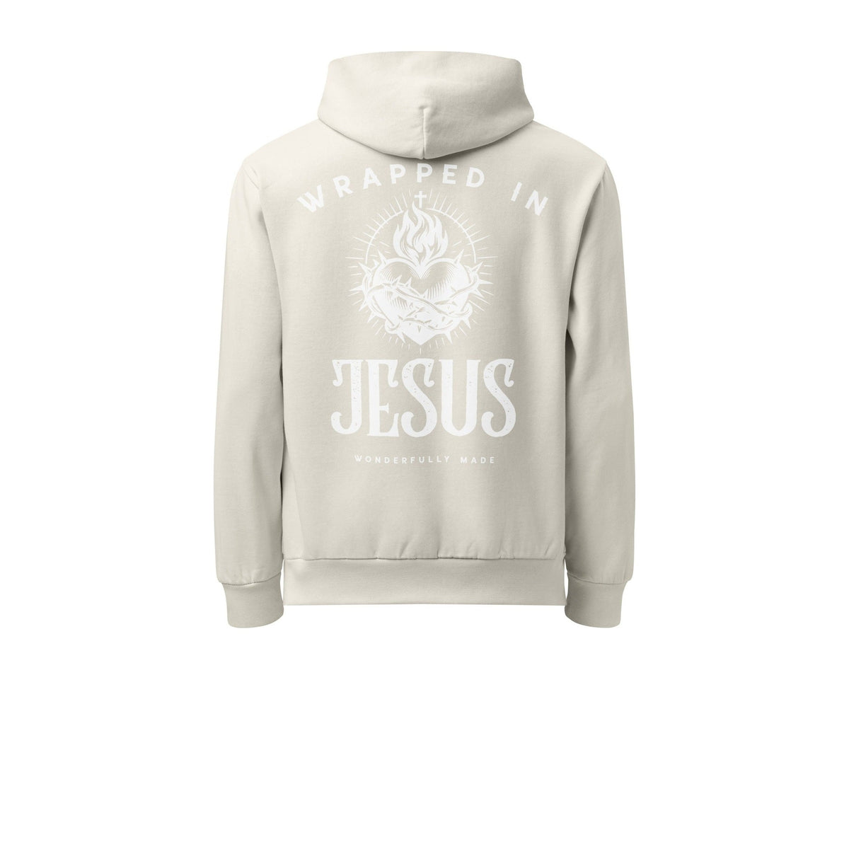 Lunar rock oversized Christian hoodie back with Sacred Heart Wrapped In Jesus design