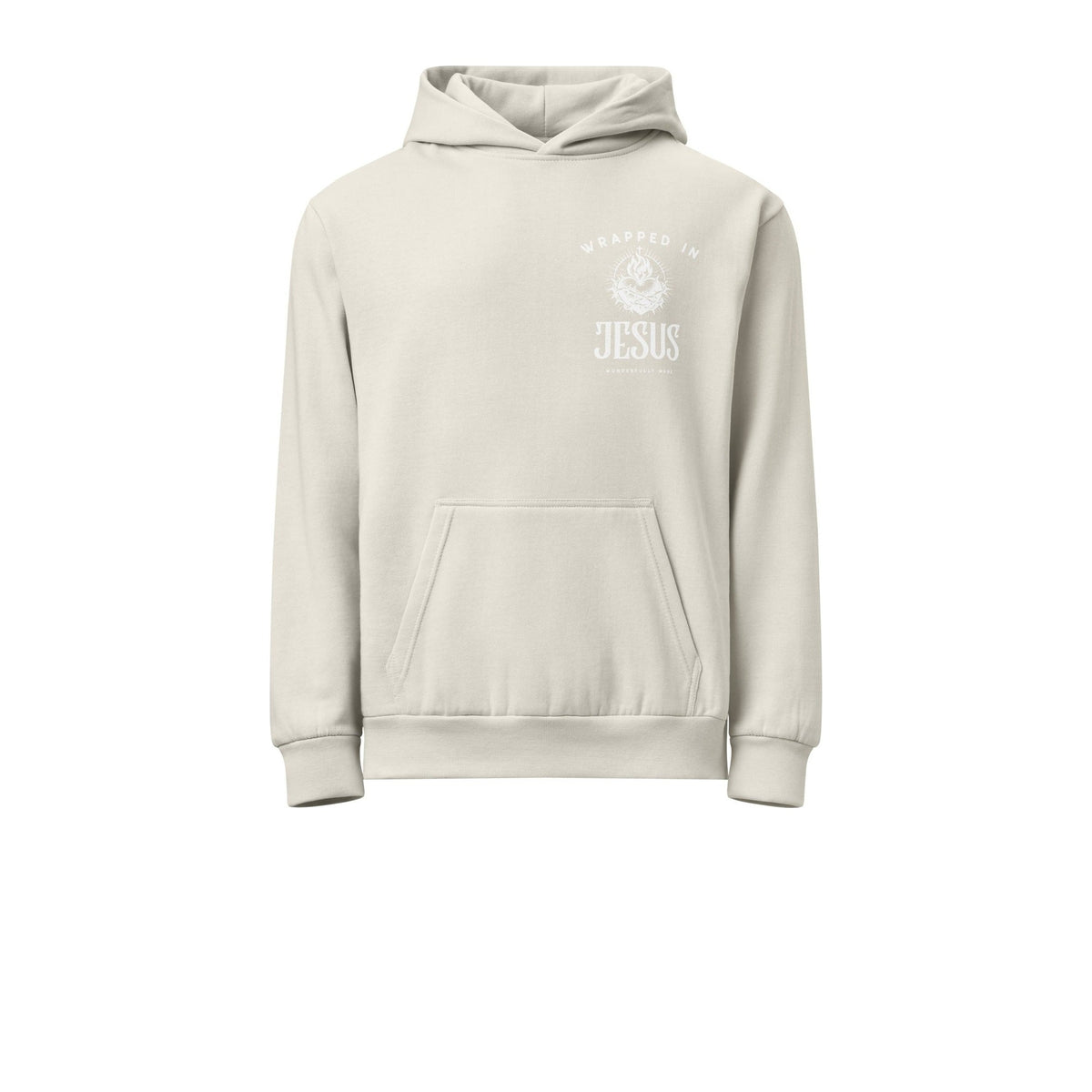 Lunar rock Sacred Heart hoodie front with small Wrapped In Jesus chest logo