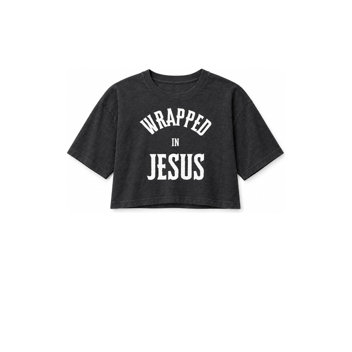 Wrapped In Jesus Women's Garment-Dye Cropped Tee - flat front view